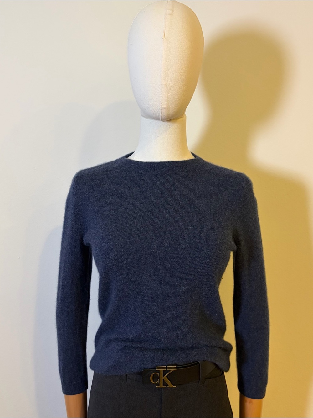 NWOT Talbots 100% Pure Cashmere Sweater Navy Blue Petite Small Audrey Neck 3/4